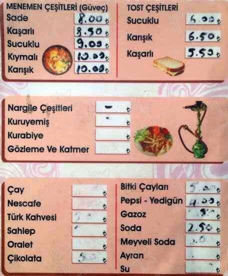 Menu at Büklüm Bahçe Café Ankara