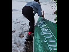 Milf In Leggings Finds Canoe A Perfect Place To Put Her Dildo To Masturbate Xxx Mobile Porno