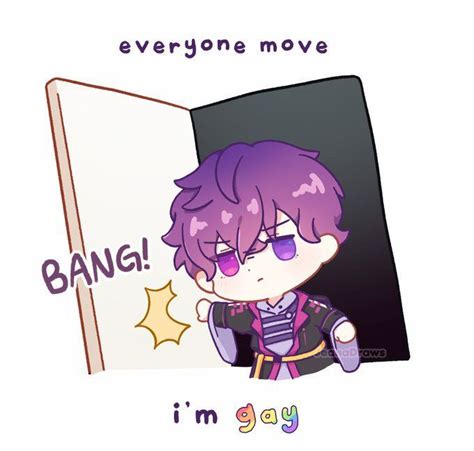 an anime character with purple hair and sunglasses holding a sign that says everyone move bang i ...