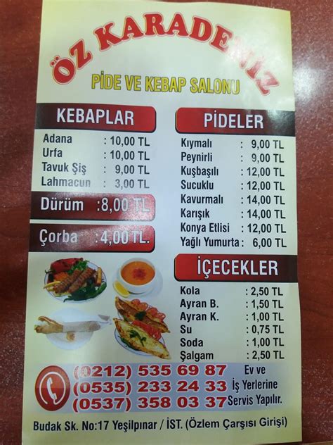 Menu at ÖZKARADENİZ PİDE KEBAP VE LAHMACUN SALONU Istanbul