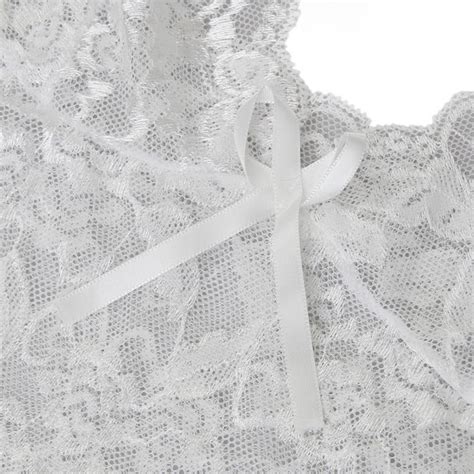 Sexy White V Neck Floral Lace Spaghetti Strap Crop Top And Panty Lingerie Set N17348