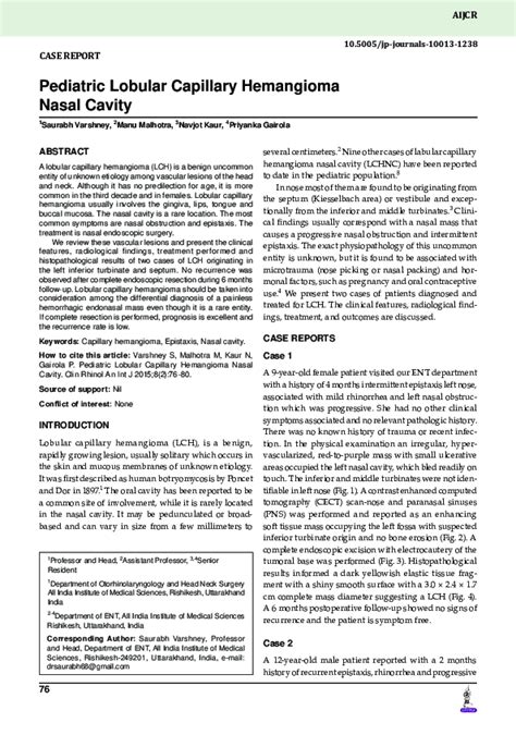 (PDF) Pediatric Lobular Capillary Hemangioma Nasal Cavity | Manu Malhotra - Academia.edu