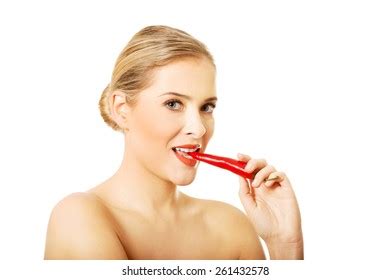 Happy Blonde Nude Woman Eating Chilli Stock Photo Shutterstock