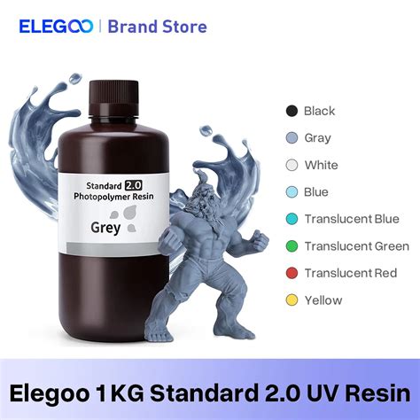 ELEGOO Standard 2 0 3D Printer Resin 1000g Grey Plant Based Resin Rapid