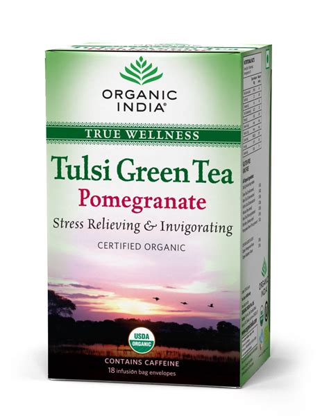 Organic India Tulsi Green Tea Pomegranate 18 Infusion Bags Dawaghar