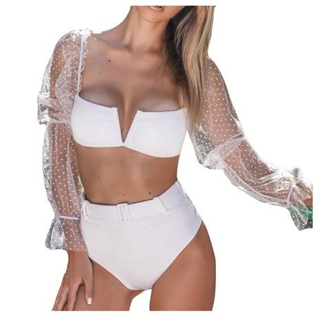 WILLBEST Bikini Bottoms For Women Women Transparent Long Sleeve Push Up