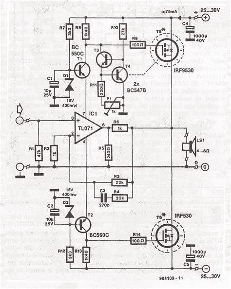 Audio Amplifier Circuit Diagram Using Mosfet Wiring Schemati