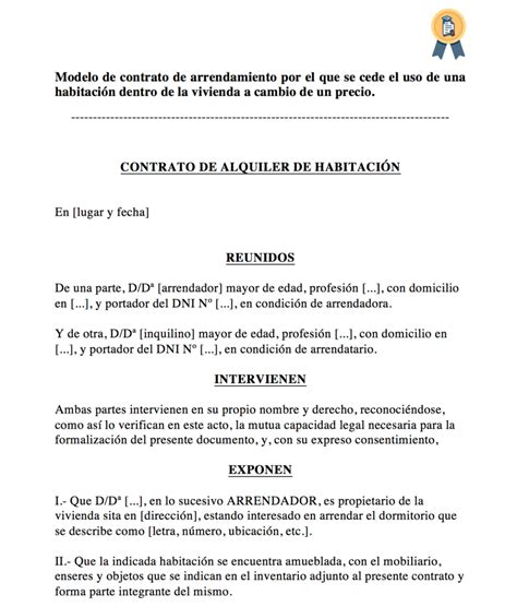 Modelo De Contrato De Alquiler De Habitaci N En Un Piso O Vivienda