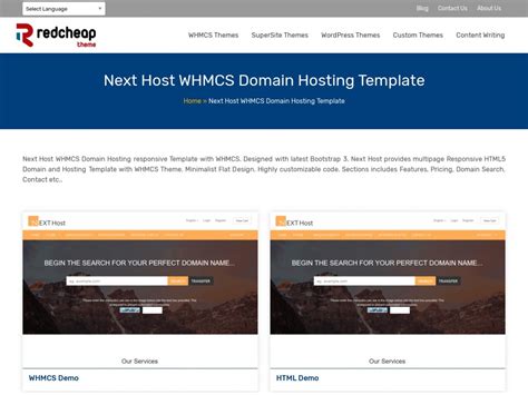 Plantilla Web Simple Next Host WHMCS Domain Hosting Template