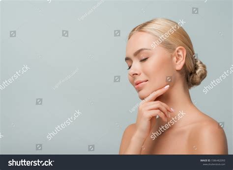 Happy Naked Girl Touching Face Isolated Stock Photo Shutterstock