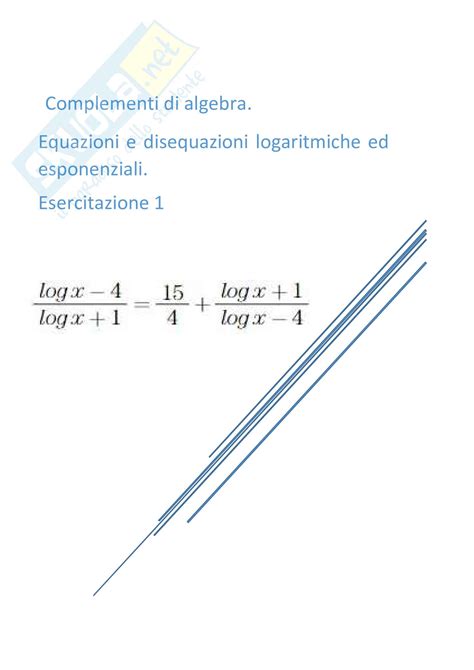 Equazioni E Disequazioni Logaritmiche Ed Esponenziali Esercitazione 1