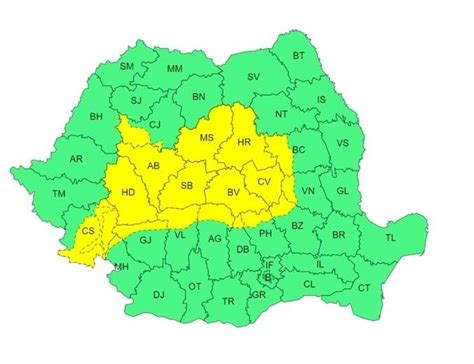 Avertizare meteo COD GALBEN de vânt vijelii și grindină în zona de