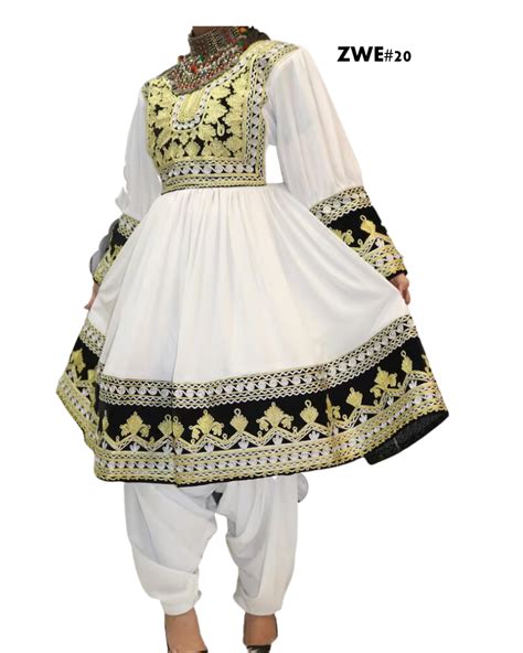 Stunning White And Golden Chrma Afghan Kuchi Dress Zeenatwears