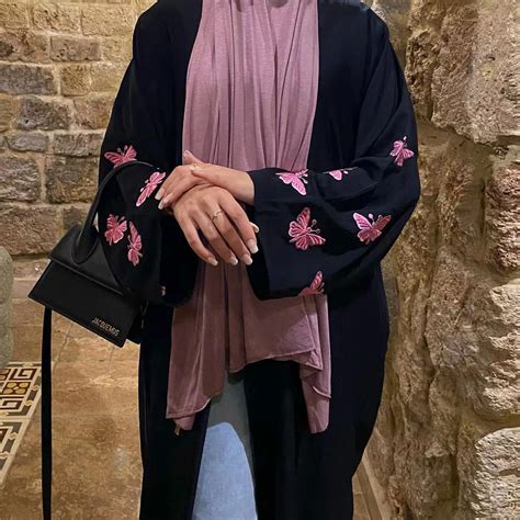 Kimono Abierto Bordado De Mariposa Para Mujer Musulmana Abayas Dubai