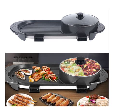 2 In 1 Electric Non Stick Grill Hot Pot BBQ Grill Soup Shabu Pot Barbecue 2200W Walmart