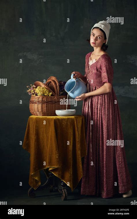 Countryside Morning Beautiful Woman Medieval Maid In Historical