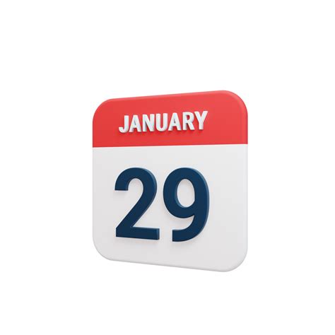 January Realistic Calendar Icon 3D Illustration Date January 29 ...