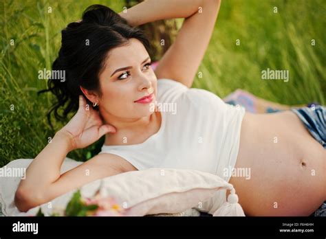 Pregnant Gorgeous Brunette Woman Stock Photo Alamy