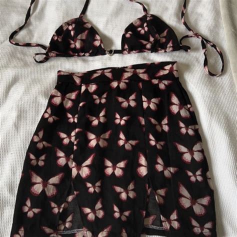 Pink And Black Butterfly Bikini Wrap Around Top And Depop