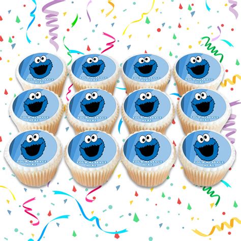 Cookie Monster Edible Cupcake Toppers 12 Images Cake Image Icing Sug Partycreationz