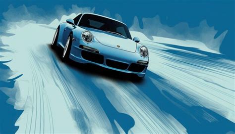 Un Porsche Azul Circula Por Una Carretera Nevada Foto Premium