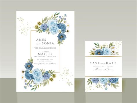 Elegant blue flowers wedding invitations 8379756 Vector Art at Vecteezy