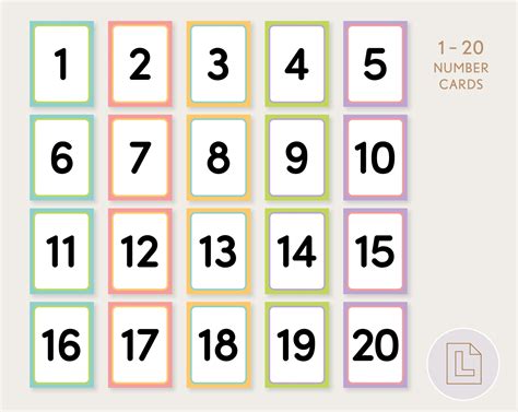 Numbers 1 20 Flash Cards Printable Counting 1 20 Number Cards Twenty