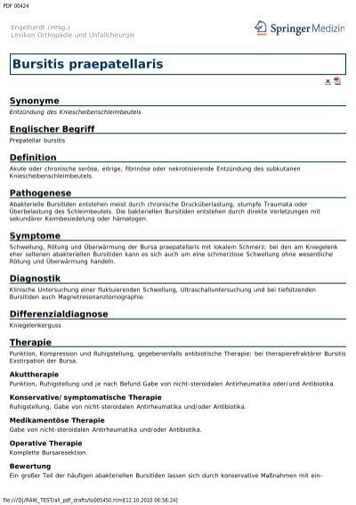 Bursitis praepatellaris Engelhardt Lexikon Orthopädie und