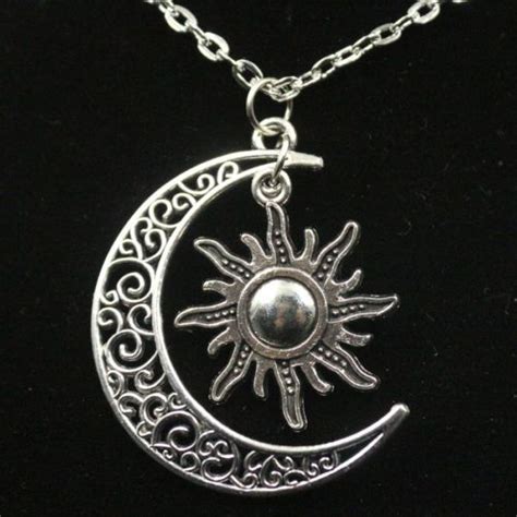 Vintage Silver Crescent Moon Sun Charm Pendant Crescent Moon And Sun