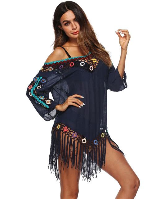 Необычный вязаный купальник с кисточками, бикини, купальник, накидка ...