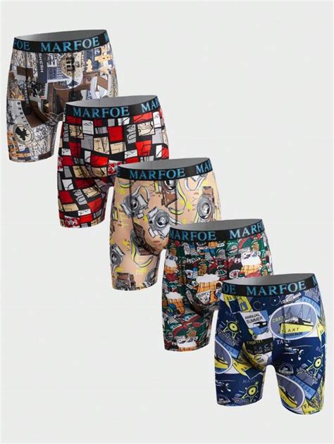 Men 5pcs Letter And Cartoon Graphic Boxer Brief Shein Usa