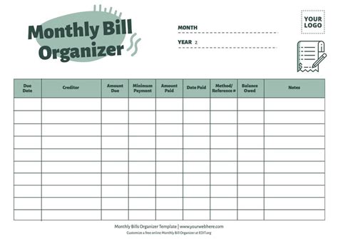 Monthly Bill Payment Tracker Printable Bill Pay Checklist 55 Off