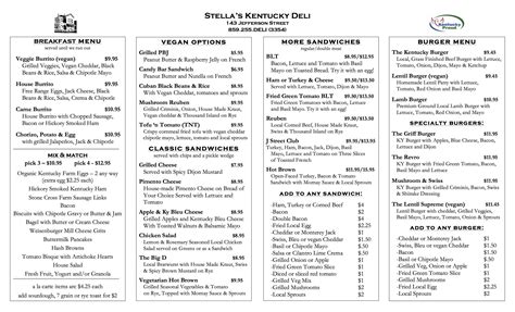 Breakfast / Lunch Menu - Stella's Kentucky Deli | Kentucky Farm Fresh