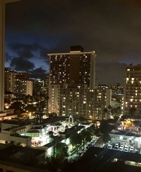 Nighttime view from the Aqua Pacific Monarch Hotel, Waikiki, Honolulu ...