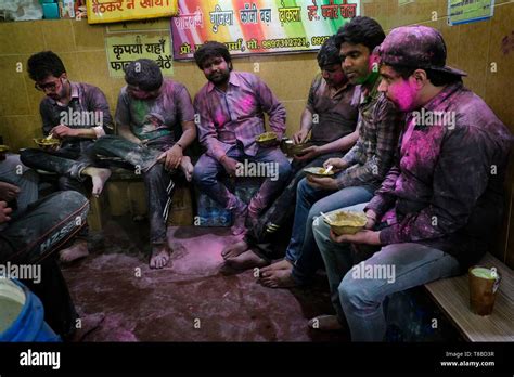 India, Uttar Pradesh state, Vrindavan, Holi festival in the streets of ...