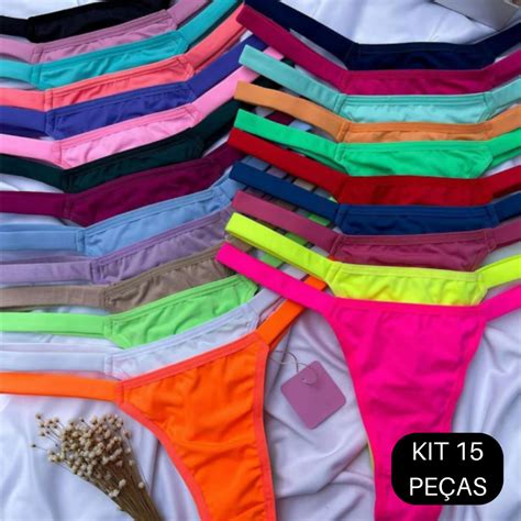 Kit Calcinha Fio Duplo Regulagem Fio Dental Lingerie Conforto Tanga Feminina Levanta Bumbum