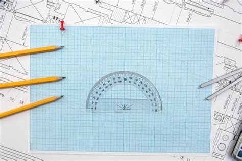 Premium Photo Technical Drawing Graph Paper And Tools