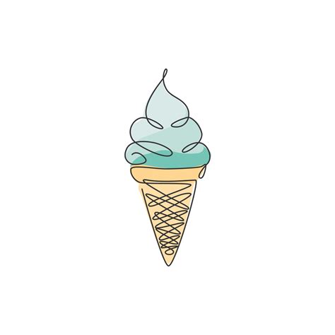 One single line drawing of fresh ice cream cone store logo graphic ...