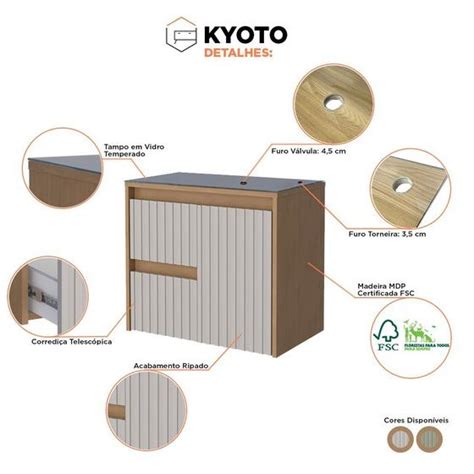 Arm Rio Gabinete Para Banheiro Em Madeira Suspenso Kyoto Cm Jequitib C Nude Cozimax