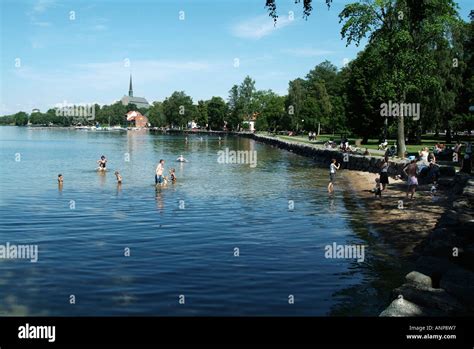 people, bathing, swimming, in, lake, vattern, sweden Stock Photo ...