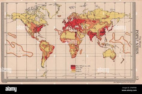 World Population Bartholomew Old Vintage Map Plan Chart Stock