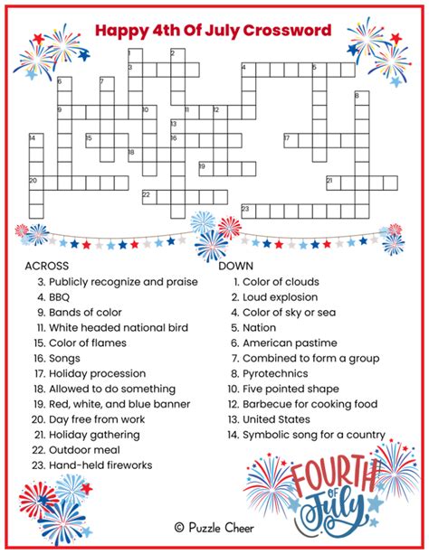 Easy Fourth of July Crossword Puzzle - Puzzle Cheer