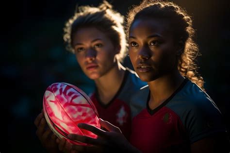 Premium AI Image | Female rugby players competing on the rugby field in ...