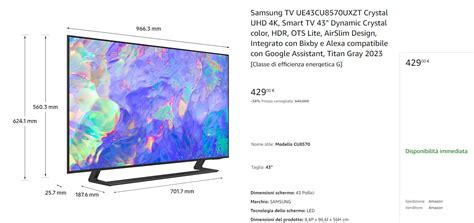 Amazon Sconta Del 34 Un TV Samsung Crystal UHD 2023 Da 43 Pollici