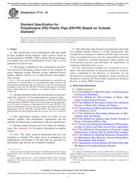 ASTM F714 24 Standard Specification For Polyethylene PE Plastic