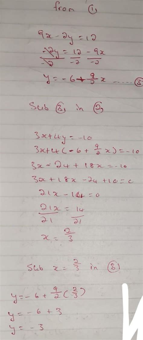 Solve The Simultaneous Equations 9x 2y 12 3x 4y 10