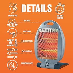 800W Halogen Heater Instant Heat With Two Settings Ideal For Winter