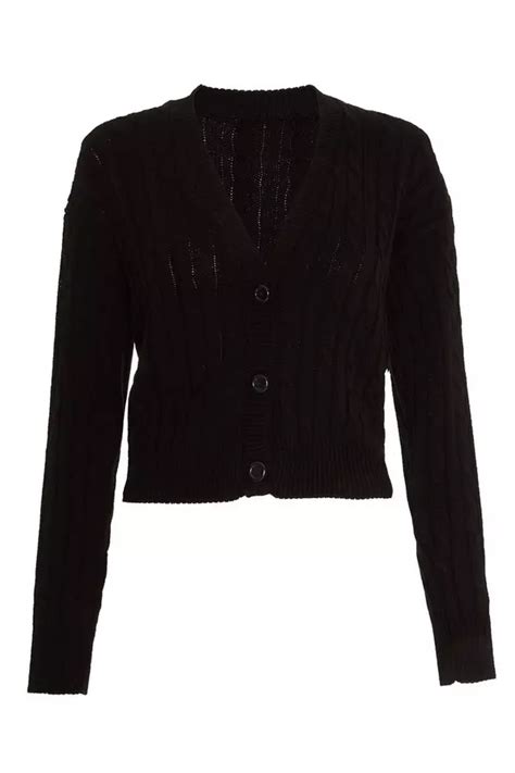 Black Cable Knit Cardigan Quiz Clothing