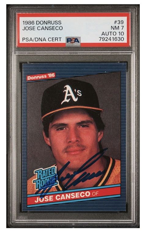 Jose Canseco Autographed Signed 1986 Donruss Rated Rookie Rc 39 PSA