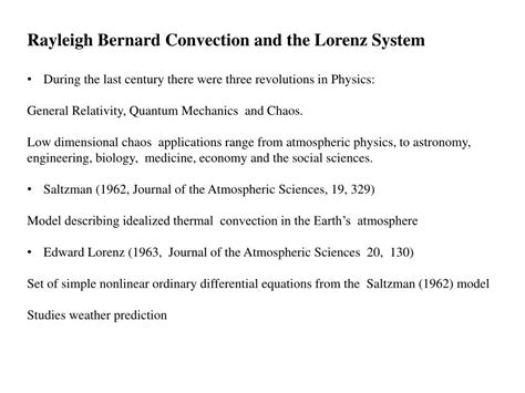 Ppt Rayleigh Bernard Convection And The Lorenz System During The Last